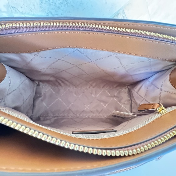 Michael Kors Sheila Mefium Satchel Shoulder Bag MK Center Stripe Brown Multi - Picture 12 of 13